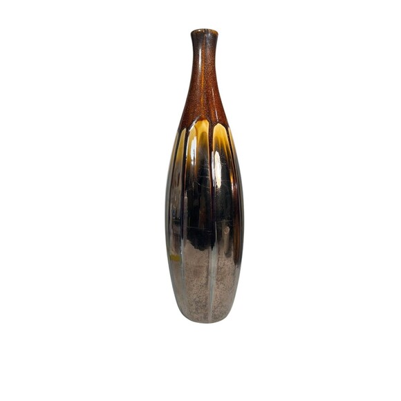 Lacquer Gold Brown Shimmer Drip Foiled Ceramic Vase TableTop Home Decor Art Deco - Picture 3 of 12